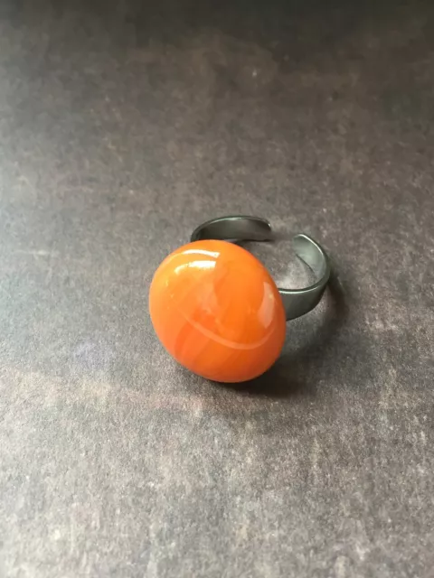 Large Orange Glass Statement Ring - handmade Round Stone Adjustable Ring Free