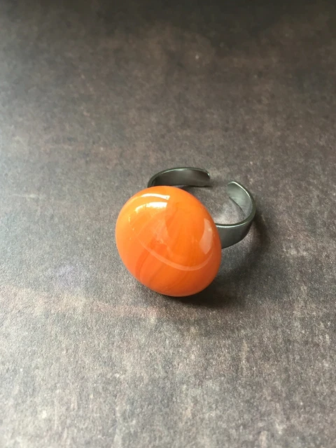 Large Orange Glass Statement Ring - handmade Round Stone Adjustable Ring Free