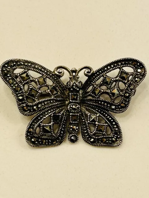 Vintage 925 Sterling Silver Marcasite Butterfly Brooch Pin Broach 9 grams 3