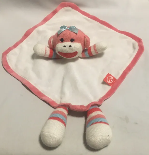 Baby Starters 12" Sock Monkey Security Blanket Lovey Rattle Pink Stripes Rashti