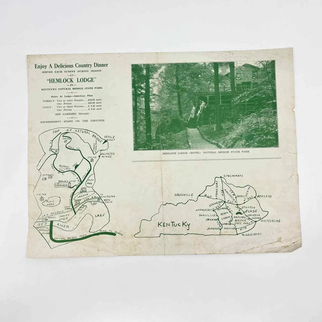 1930S BROCHURE LEAFLET Map Hemlock Lodge Kentucky Natural Bridge State