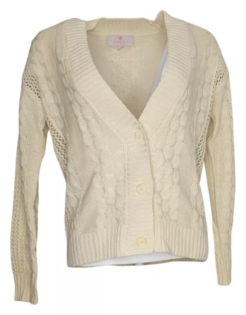 Laurie Felt Cable Knit Cardigan Button Closure Women's Top Sweater Sz 2XS Ivory