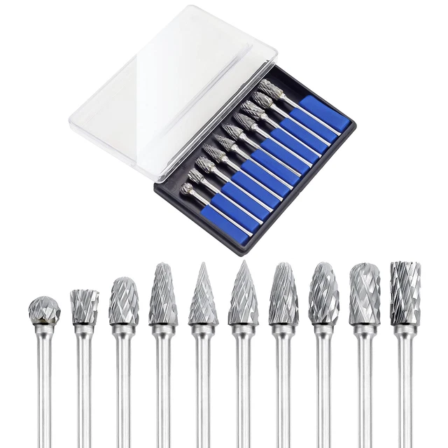 Carbide Burr Set, Tinpec Double Cut Cutting Burrs with 1/8" Shank & 1/4" Head