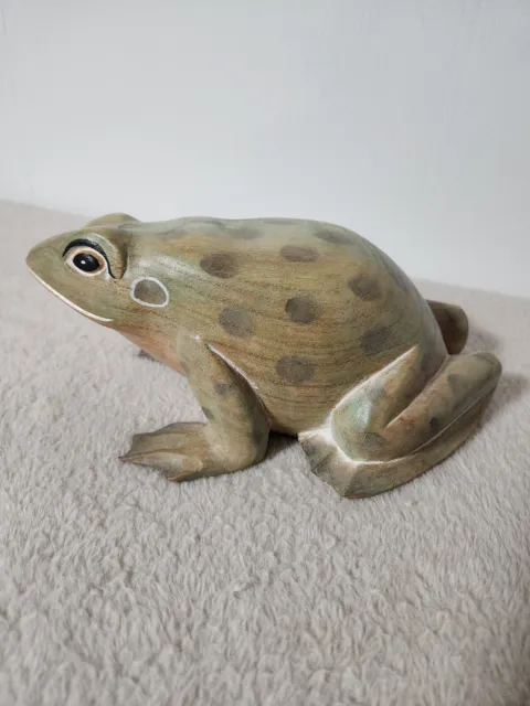 Hand Carved And Painted Wooden Frog, Approximately 9 X 6 X 4 Inches
