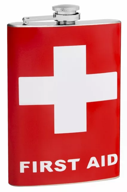 8oz First Aid Hip Flask, Vinyl Wrap