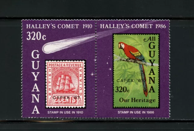 T705 Guyana 1987 birds stamps Capex comet space Halley OVERPRINTED PAIR MNH