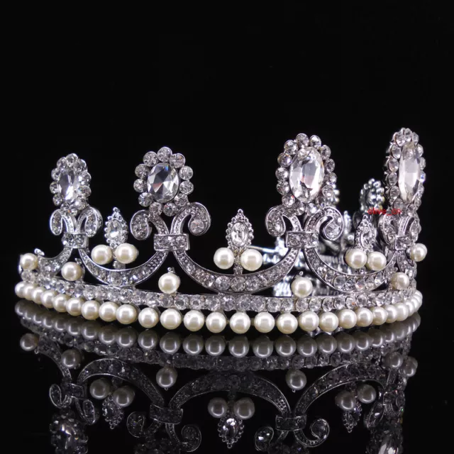 5.5cm Tall Clear Crystal Pearl Wedding Bridal Queen Princess Prom Tiara Crown