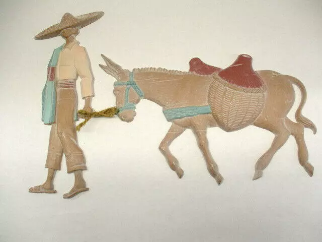 VTG Donkey Burro Mexican Villager Man Metal Wall Decor Folk Art Southwestern