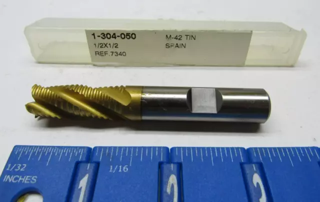 Izar 1/2" 4-Fl Se Tin Coated M42 Cobalt High Speed Roughing End Mills (2)