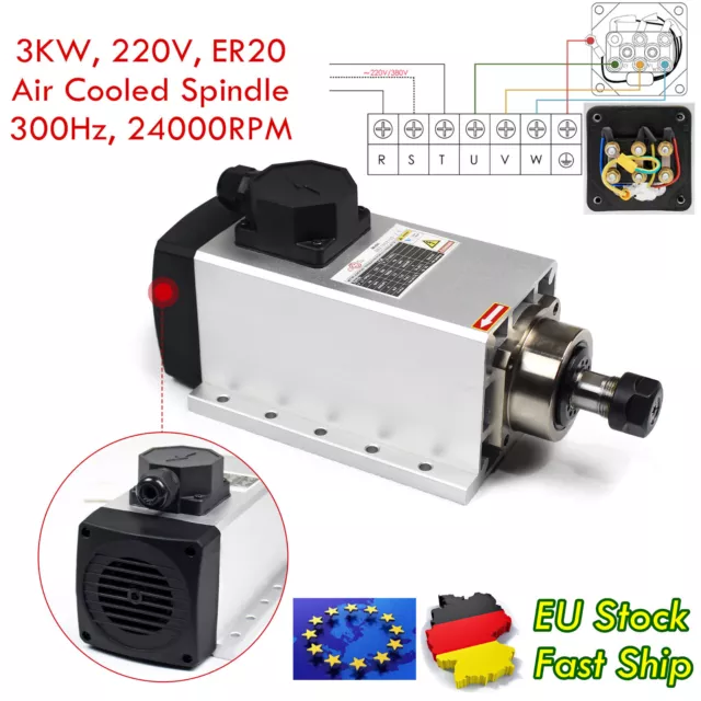 3KW Air Cooled Spindle Motor ER20 18000RPM 300Hz CNC Milling Router Machine【FR】