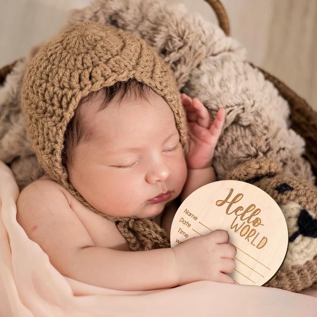 Wooden Newborn Welcome Sign Hello World Birth Baby Name Plaques