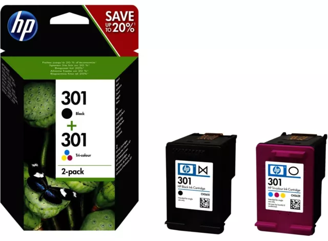 2 x Cartuchos HP 301 Pack Negro y Color ORIGINAL Impresoras Tinta Negra N9J72AE