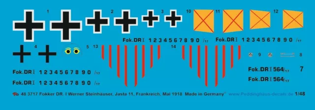 Peddinghaus-Decals 1/48 3717 Fokker DR. I Werner Steinhäuser, Jasta 11, Frankrei