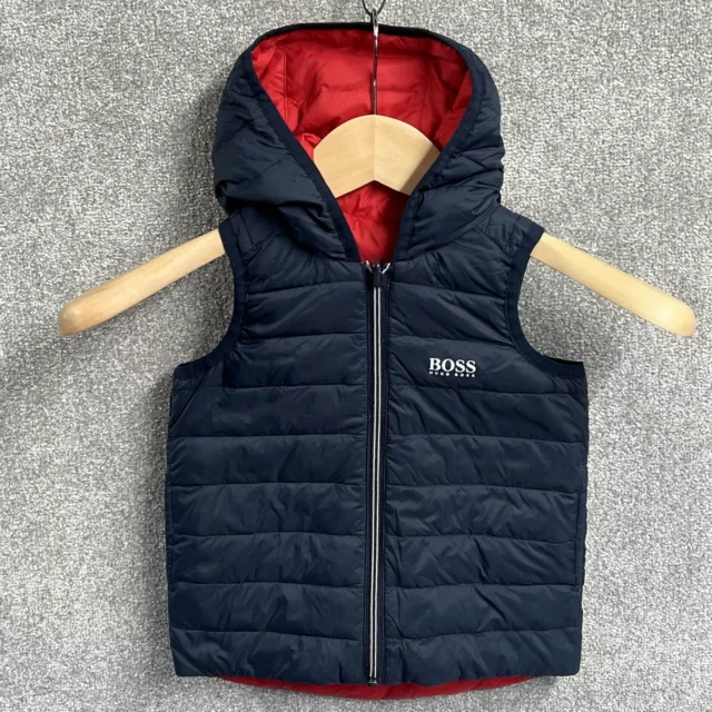 HUGO BOSS GILET Boys 1 2 Years Navy Blue Red Down Body Warmer
