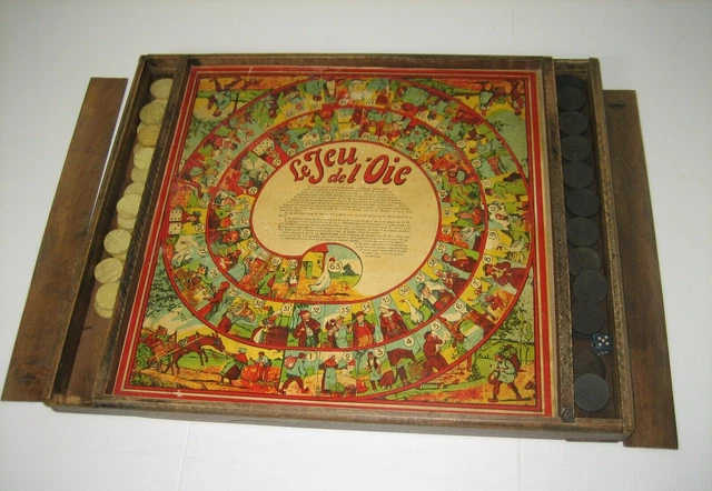 COFFRET ANCIEN JEUX de l' Oie, de Trotteur, de Dames, Backgammon EUR 25