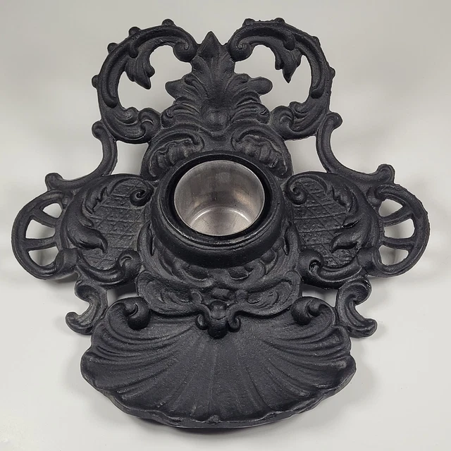 Antique Black Ornate Cast Iron Desktop Ink Well-Imprinted JM18B Candle Holder?