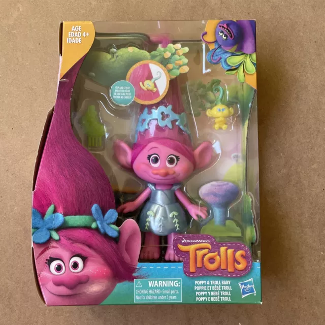 DreamWorks Trolls Poppy and Troll Baby,Soft plush hair ,Clip and style Troll