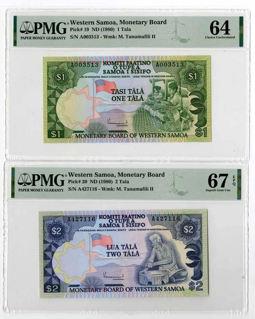 Monetary Board of Western Samoa, ND (1980) Issued Banknote Pair