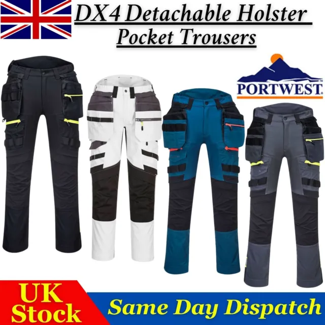 PORTWEST DX4 Detachable Holster Pocket Trouser stretch Flexible Hi-Vis work Pant