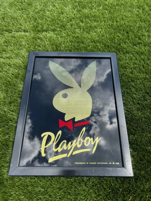 Vintage 1986 Playboy Bunny Logo Sign 14x18 Framed glass sparkles RARE
