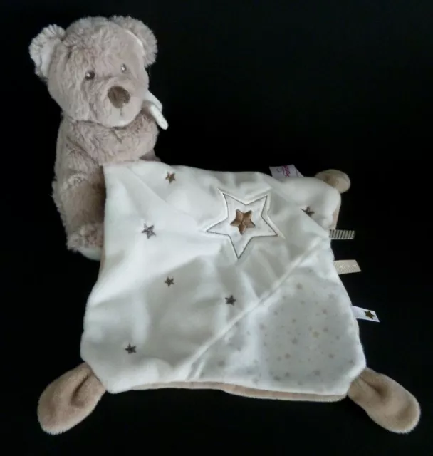 *. Doudou Pommette Ours Taupe Gris Beige Mouchoir Blanc Etoile Marron Etat Neuf*