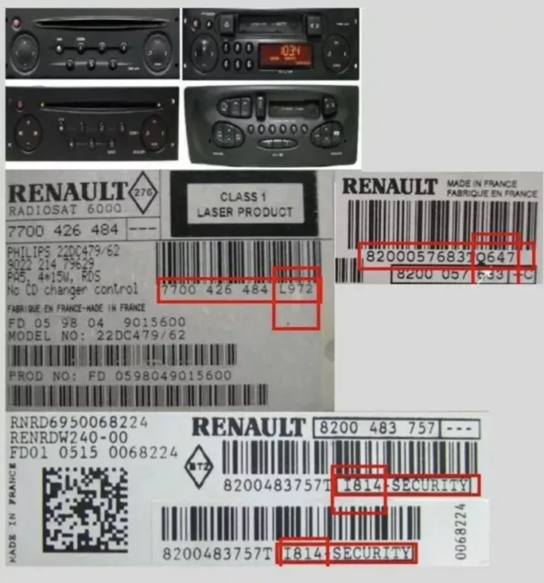 RENAULT RADIO CODE Stereo Unlock Kangoo Megane Clio Trafic Twingo Laguna Scenic