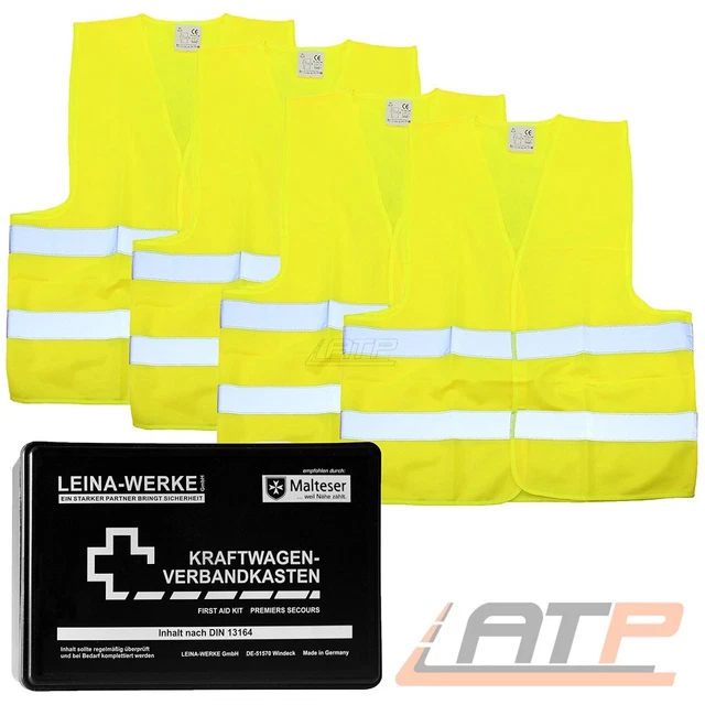 SET PRONTO SOCCORSO INCL. 1x SCATOLA DI FISSAGGIO 4x GILET DI AVVERTIMENTO ADULTI