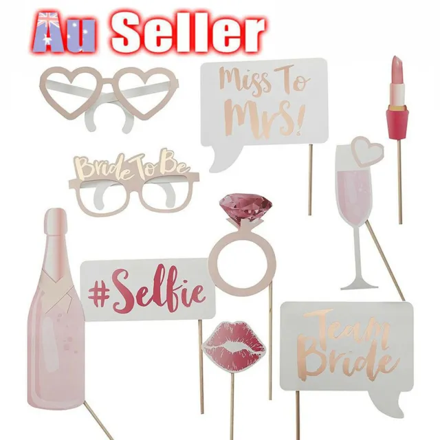 10 Pcs Wedding Bachelorette Photo Booth Props Rose Gold Team Bride Hen Party Set