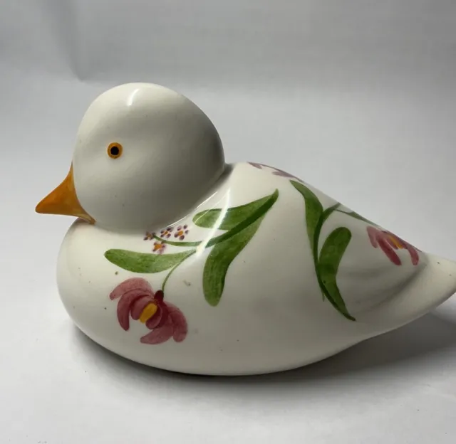 NS Gustin & Co. Pottery Duck Figurine with  Hand Painted Flowers Made In USA