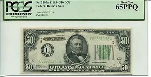 FR 2102a-E 1934 $50 Federal Reserve Note PMG 65 PPQ GEM NEW