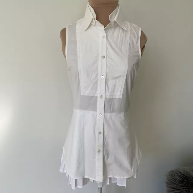 Derek Lam 10 Crosby White Sleeveless Poplin Ruffle Hem Cotton Button Top Size 4