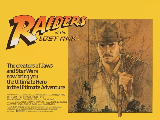 RAIDERS OF THE LOST ARK 1981 UK quad poster print 30x40" Style B Harrison Ford