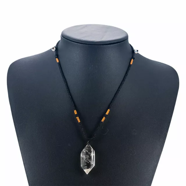 Natural Clear Quartz Crystal Point Wand Pendulum Chakra Healing Pendant Necklace