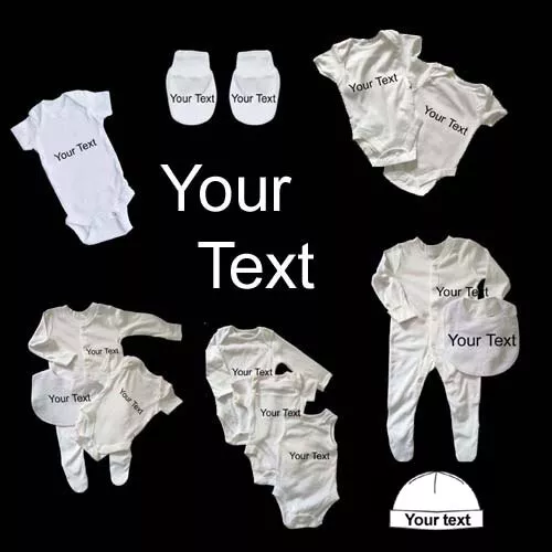 Personalised Baby Vest Mittens Hat  Bib Bodysuit Sleepsuit Gift Your Design