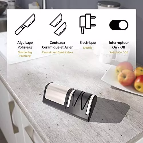 FISHTEC Aiguiseur de Couteaux de Cuisine Electrique - Affûtage + Polissage Noir 3