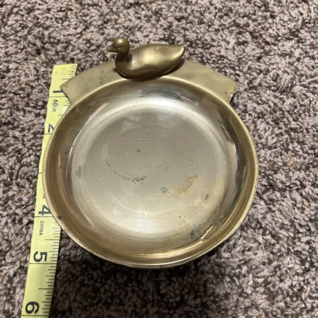 Vintage Solid Brass Coin Tray, Round Trinket, Keys, Dish Holder with Duck 5”