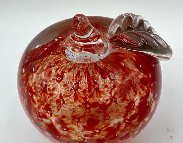 Maxwell Crystal Tiffin Ohio Red Hand Blown Art Glass Apple Paperweight Signed 2