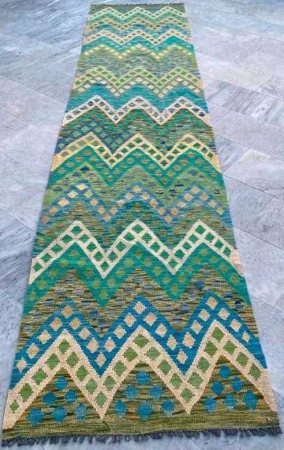 3x13 Afghan Handwoven Kilim Kitchen Runner Flat Weave Hallway Runner Kilim Rug