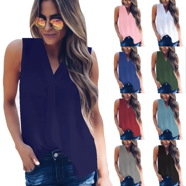 Womens T Shirt Sleeveless Blouse Cami Vest Chiffon Holiday Tops Sheer Fit Jeans