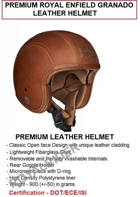 Se adapta a Royal Enfield "PREMIUM GRANADO LEATHER HELMET, BROWN" - Envío...