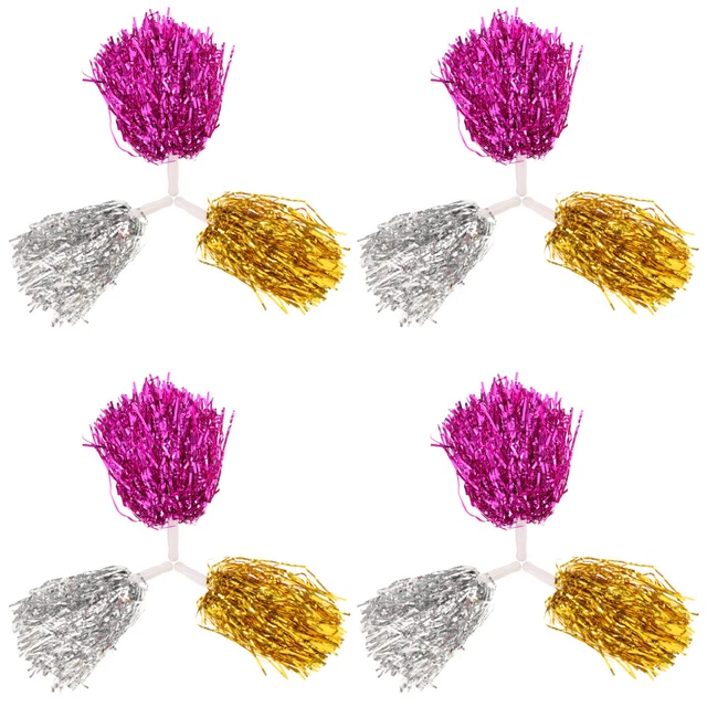 12 Pcs Cheerleading Hand Flower Metallic Pom Poms Unique Cheer Props