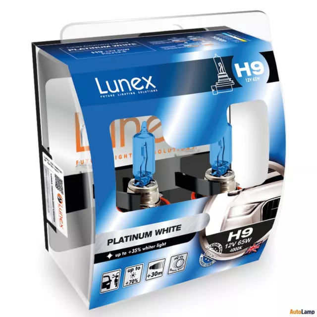 2x H9 Genuine Lunex Platinum White 65W 12V 709 Car Halogen Headlight Bulbs 4000K