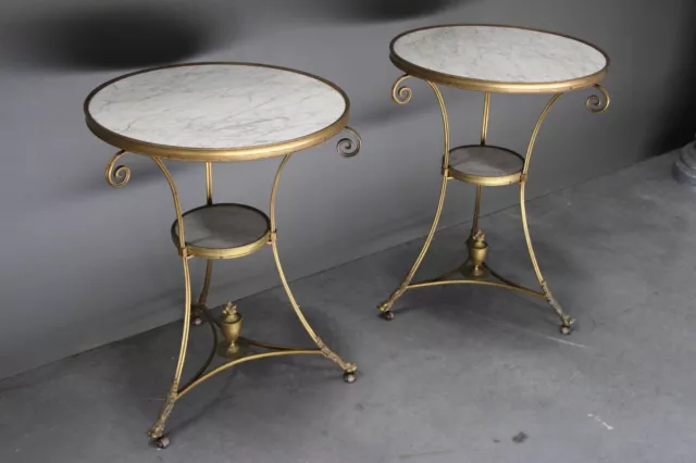 Pair original antique French Empire Gueridon tables gilt bronze ormolu marble 3