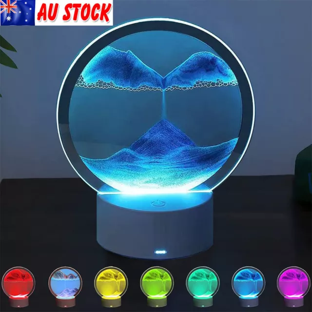 NEW LED Moving Flowing Sand Art Picture Night Light Quicksand Table Lamp USB AU