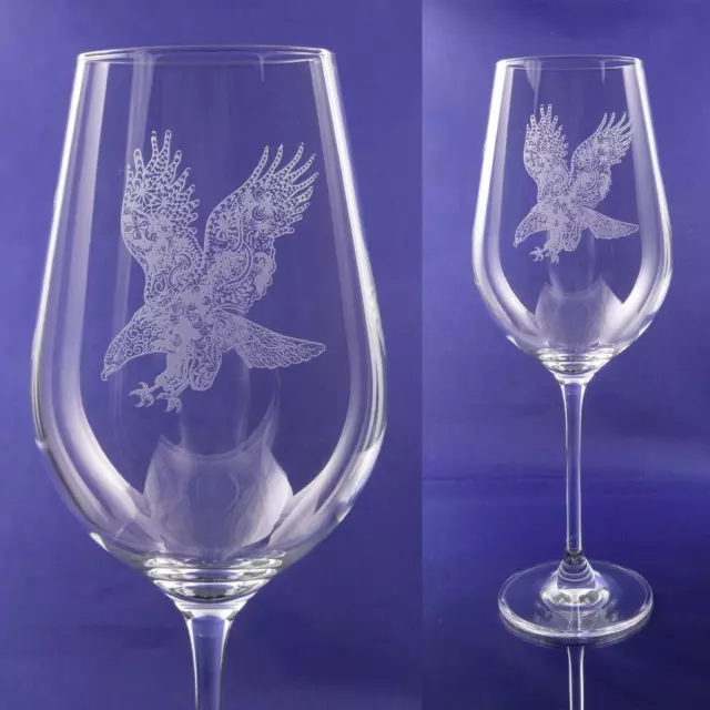 Eagle Gift Engraved Fine Wine Glass: Bird of Prey, Falconry, King of Birds Gift