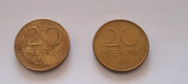 DDR 2 x 20 Pfennig 1983 und 1989