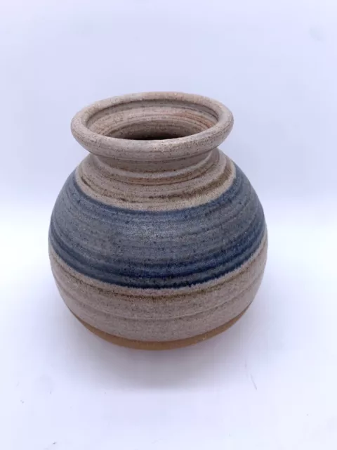 Studio Art Pottery Half Glazed Bud Vase Blue Boho 4.5” tall Signed