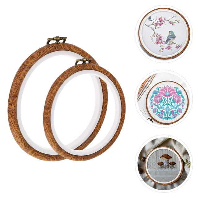 2 piezas bordado arranque aros puntada cruzada anillos imitación madera bordado