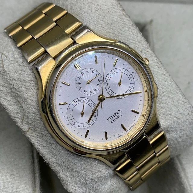 18K YELLOW GOLD RGP Citizen Chronograph Men’s Vintage Watch White Dial ...