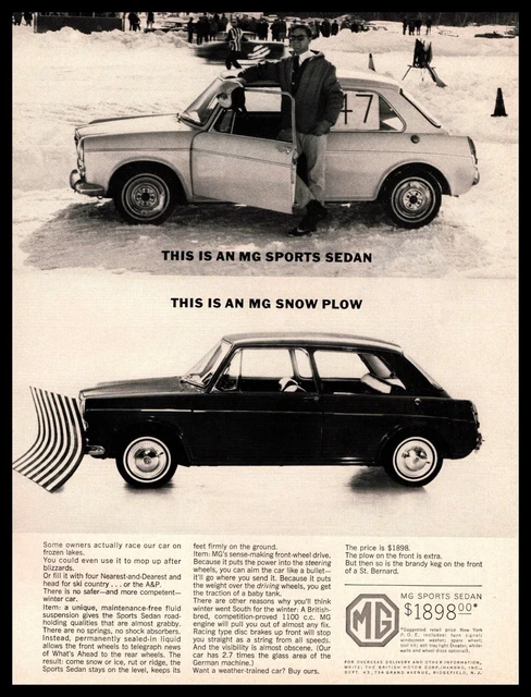 1965 MG Sports Sedan $1898 Snow Plow British Motor Corporation Vintage Print Ad